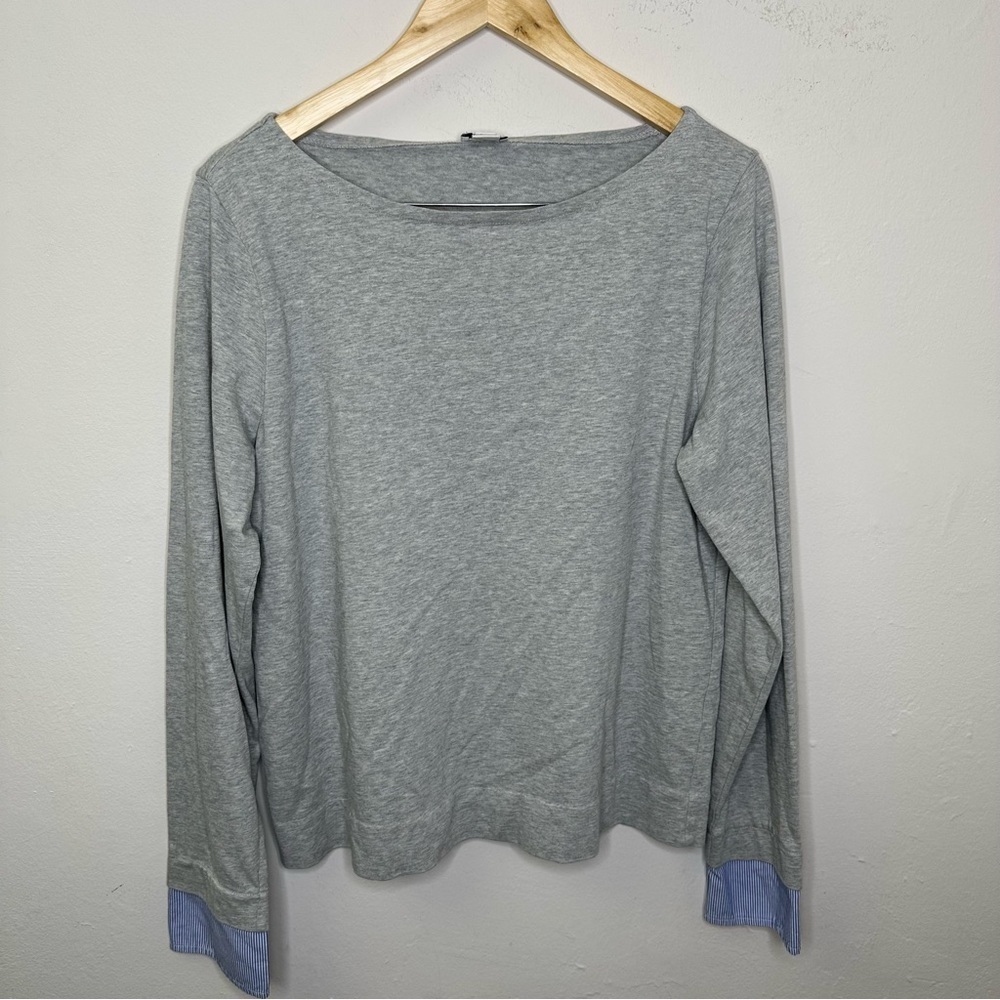 J.Crew PinStripe Hem Layered‎ SweatShirt Women Gray Size Large
